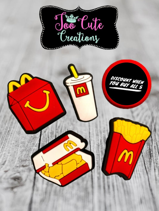 5 pc Fast Food Kids Meal, Mc Nuggets, Fast Food| McD’s, Mc Donald’s Shoe Charm Set, Shoe Charm Set