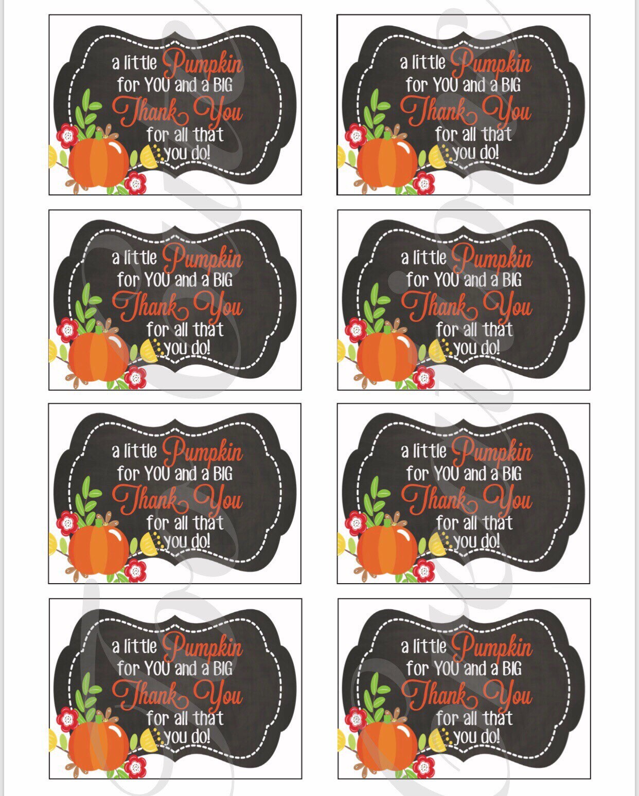 Little Pumpkin Big Thank Tou Tags//Fall Thank You Stickers/Tags// Employee/Teacher/Staff Appreciation