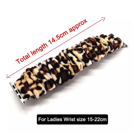 Apple Watch Scrunchie Band//Black & Cream Leopard/42mm/44mm Size// Ladies Watch Band