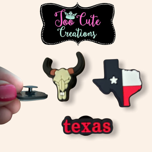3 pc Houston Rodeo, Texas, Scull 3 Piece Shoe Charm, Texas Charm Set, cowboy Set