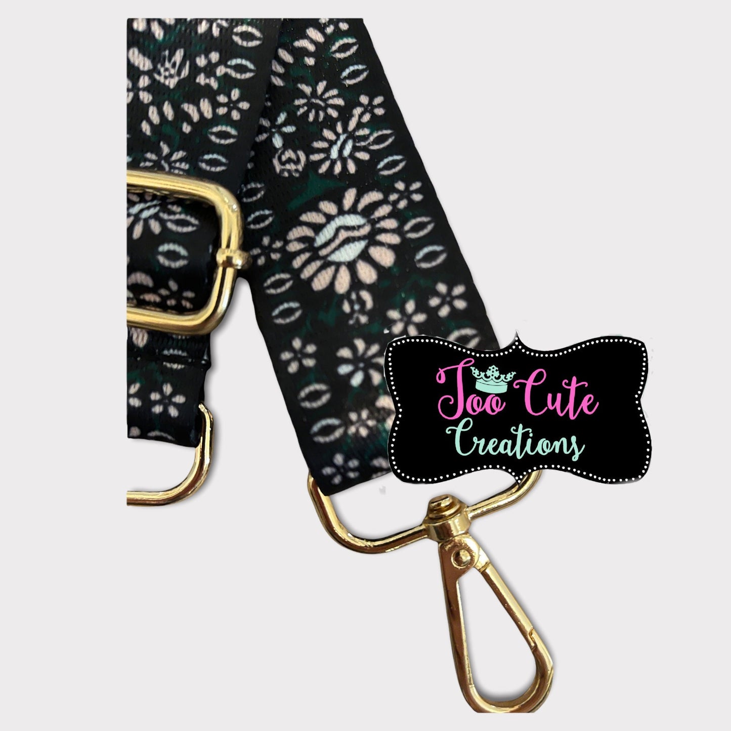 Black Floral, Purse Strap// Black Floral// Gold Hardware