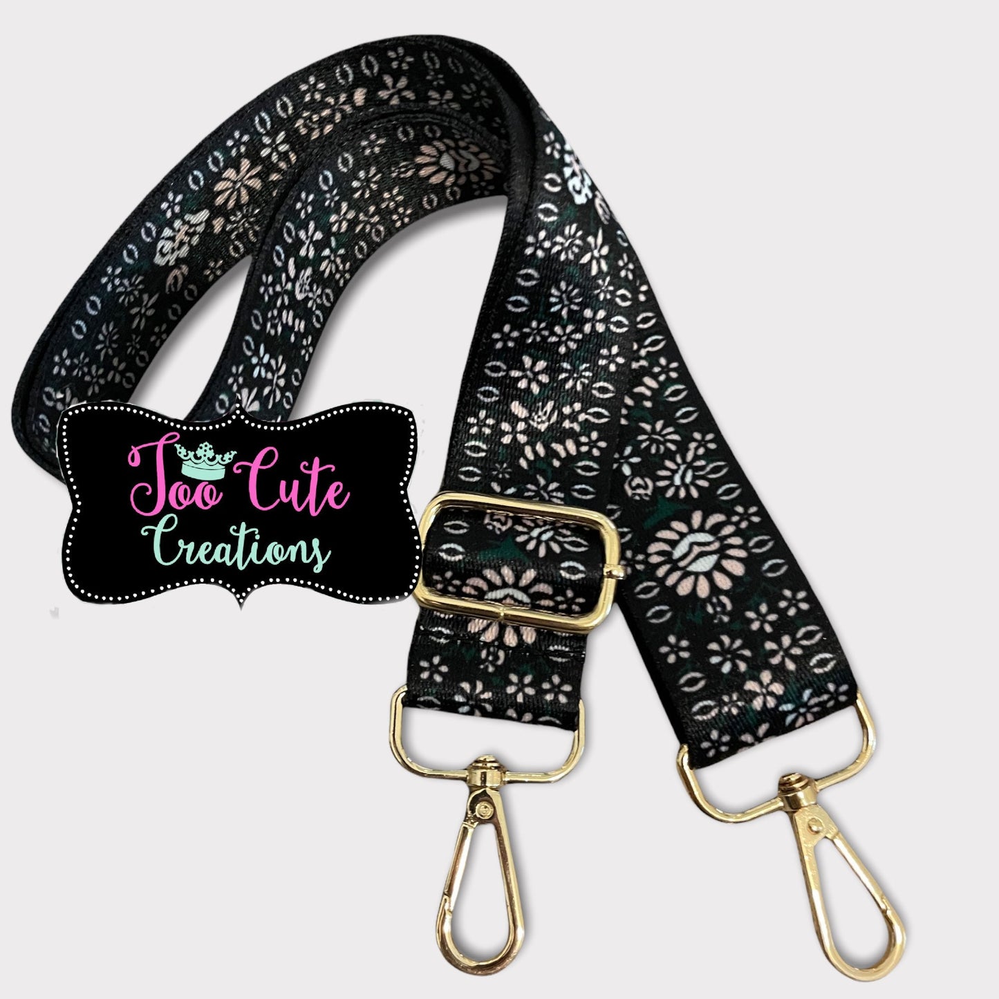 Black Floral, Purse Strap// Black Floral// Gold Hardware