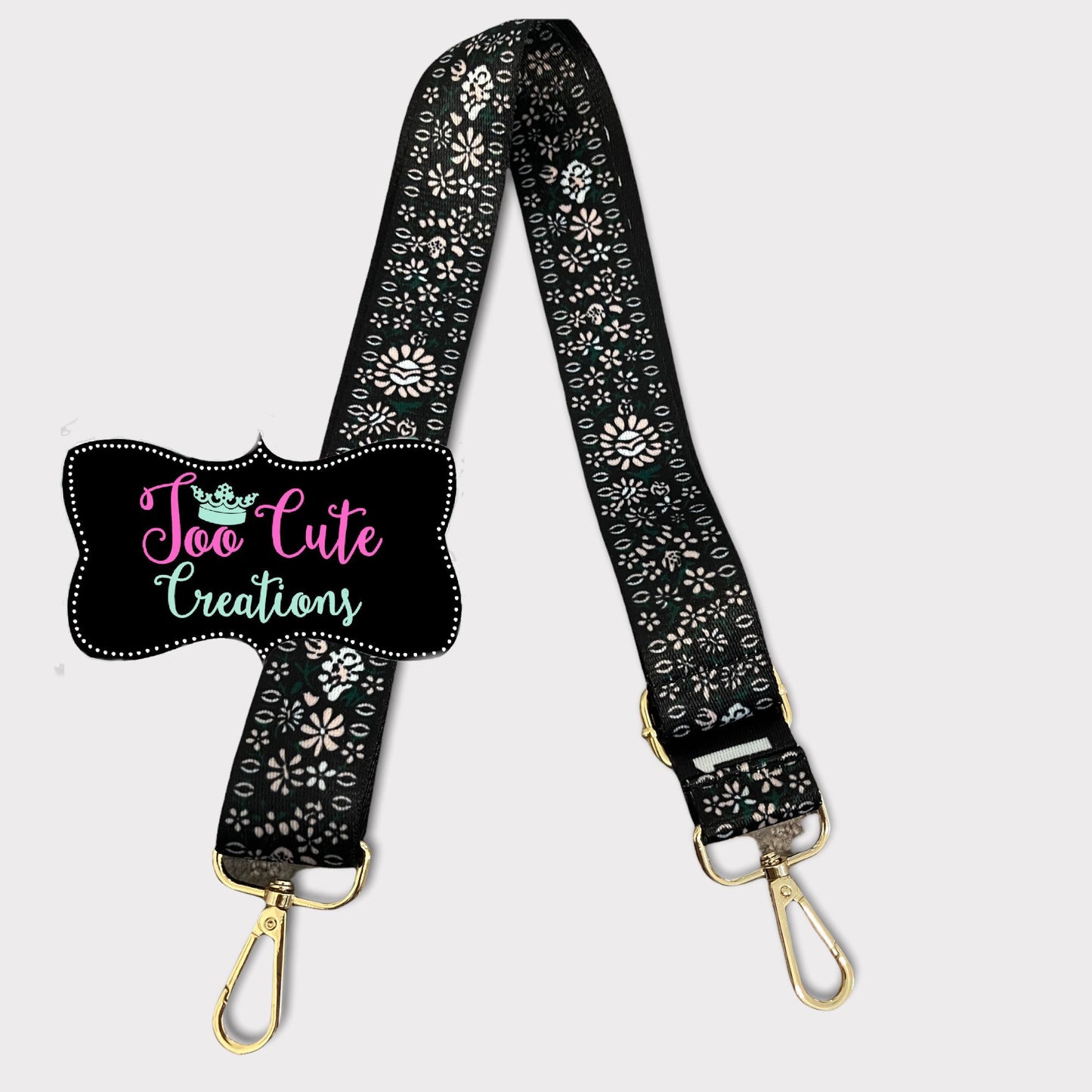 Black Floral, Purse Strap// Black Floral// Gold Hardware