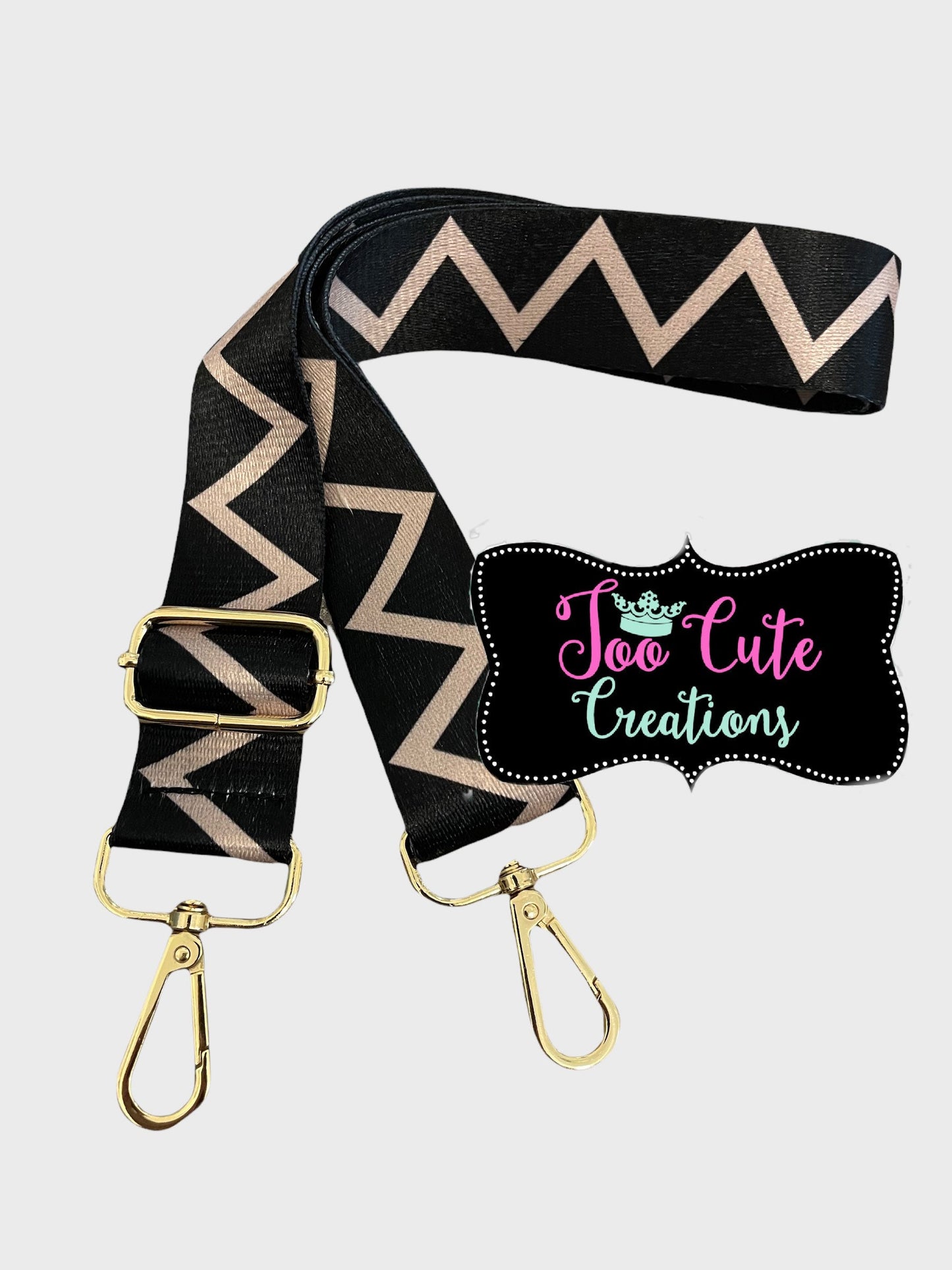 Woven Canvas Purse Strap// Black, Khaki Zig zag// Gold Hardware