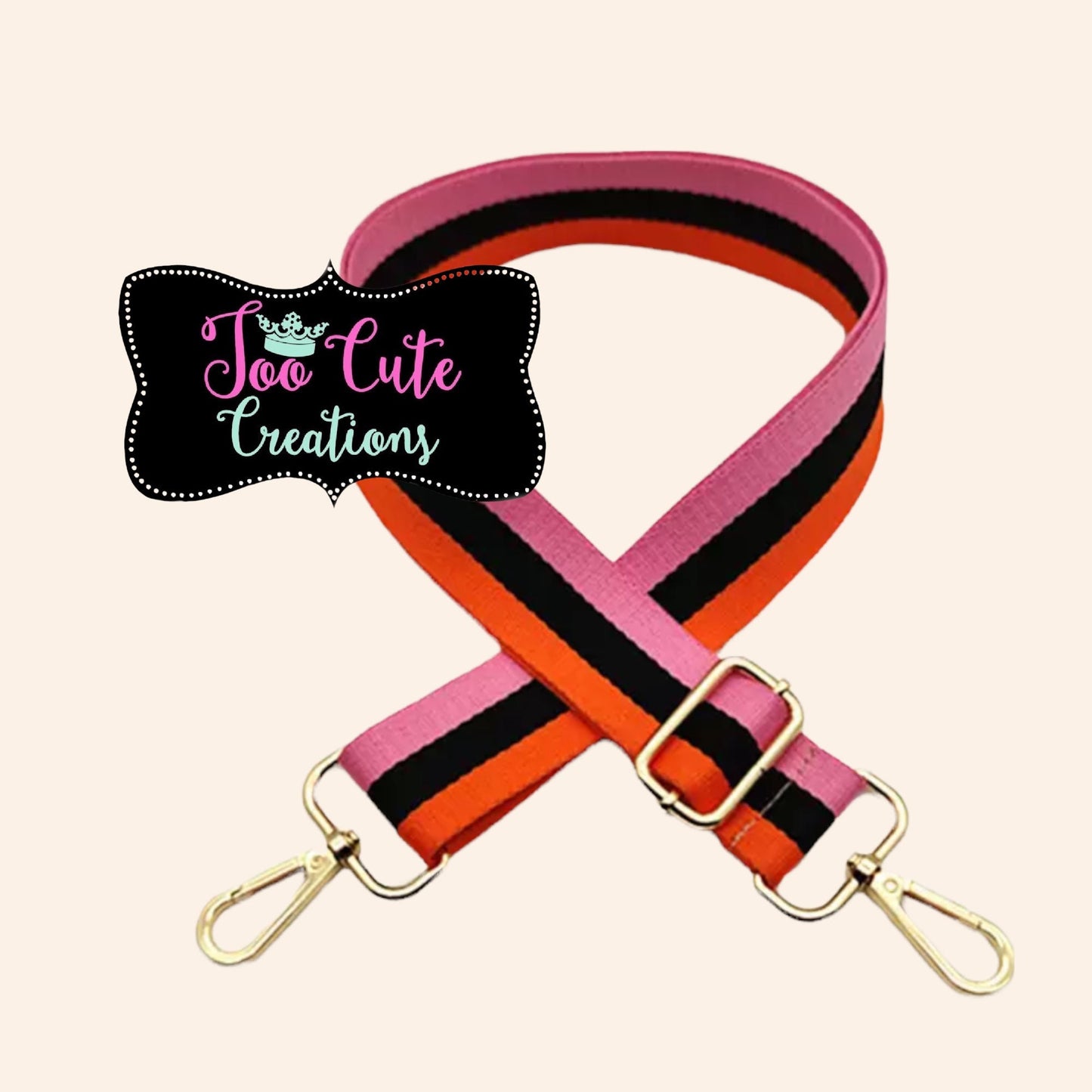 Pink, Orange, Black Striped Purse Strap, Game Day Gear, Football Season Purse Strap, Gold Hardware