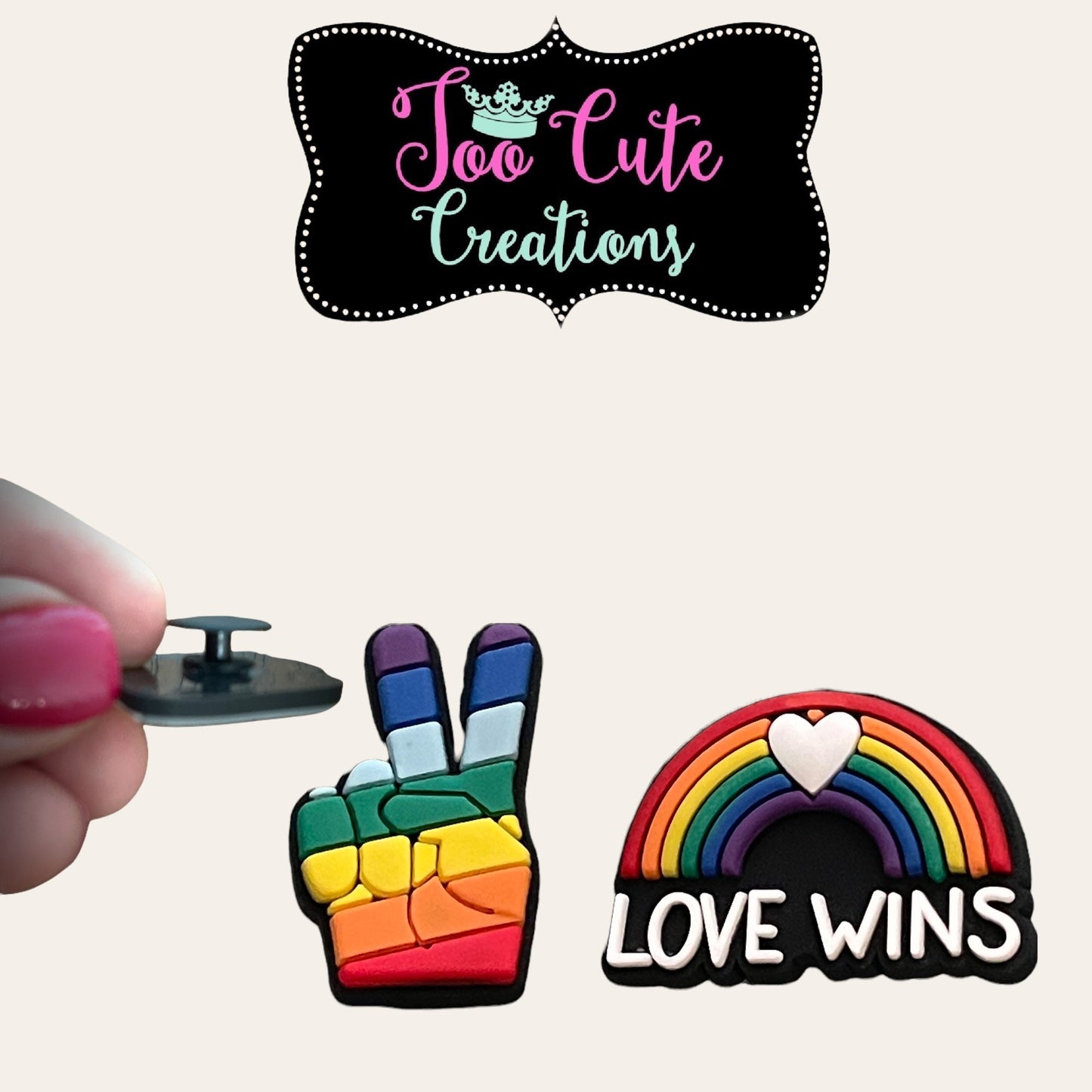 Set of 2, Love Wins Shoe Charm Set, 2 Piece Shoe Charm, Rainbow, Peace