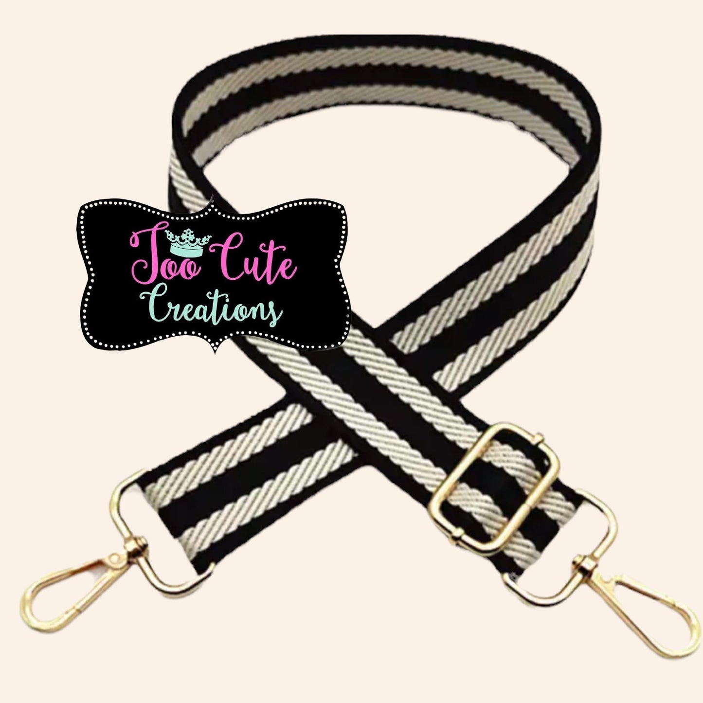 Black/Ivory Purse Strap, Game Day Gear, Football Season Purse Strap, Gold Hardware