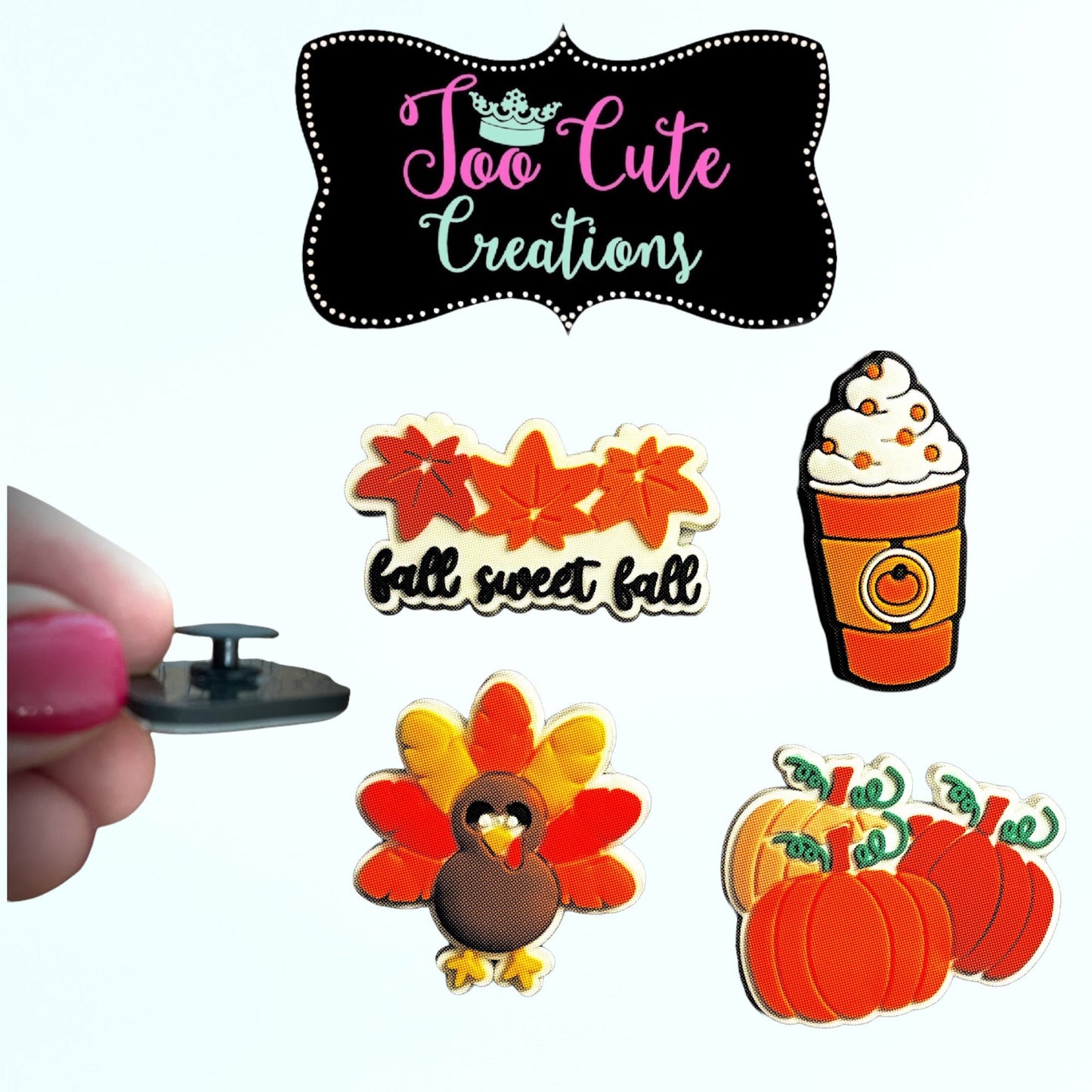 Fall/Thanksgiving Theme 4 pc. Shoe Charm Set, Pumpkin, Turkey