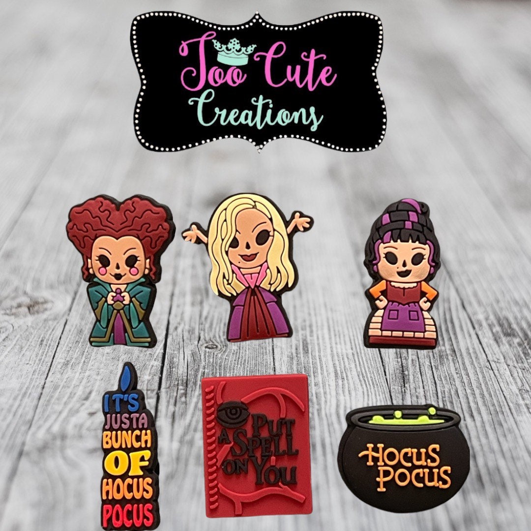 6 pc Sanderson Sisters Croc Charm Hocus Pocus Halloween Movie Croc Charm, Scary Movie Croc Charm, Horror Movie Croc Charm