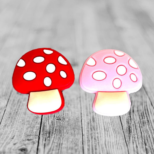 2 Pc Pink & Red Mushroom Shoe Charm Set Gardening Charm, Shoe Accessory, Mushroom Charm, Gardening Gift