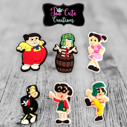 6 pc El Chavo, Set of 6 Shoe Charm Set, Mexican Inspired Croc Charms