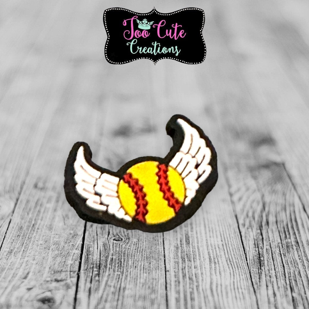 SoftBall with Wings Shoe Charm Set, Shoe Charm, Croc Charm, Shoe Accessory