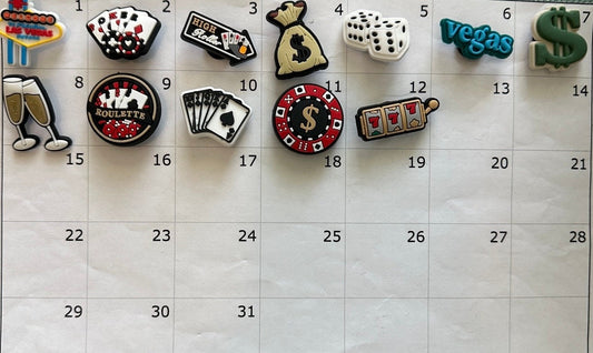 Vegas, Casino,Poker, Black Jack, Roulette, High Roller, Dice Themed Croc Charms Accessories, Lit Charms