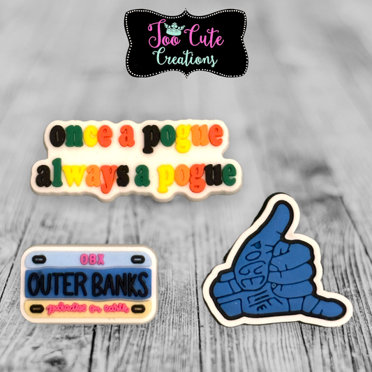 Outer Banks Inspired, OBX 3 pc. Croc Charm Set, Pogue Life, Beach Life, bracelet Charms Accessories