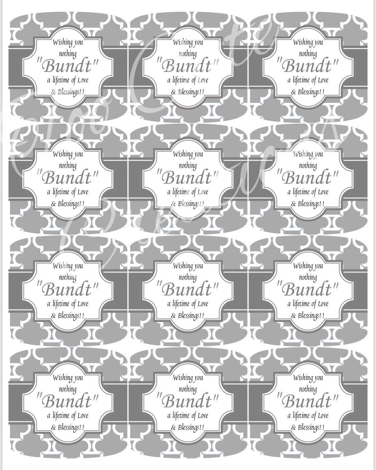 Bundt Blessings//Bridal Shower Gift//Wedding Gift Tags//