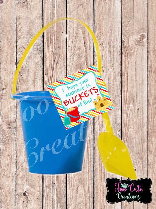 Buckets of Fun End of Year Gift //Sticker/Tags for Friends, Church, Neighbors, Staff, Volunteers, & Teachers