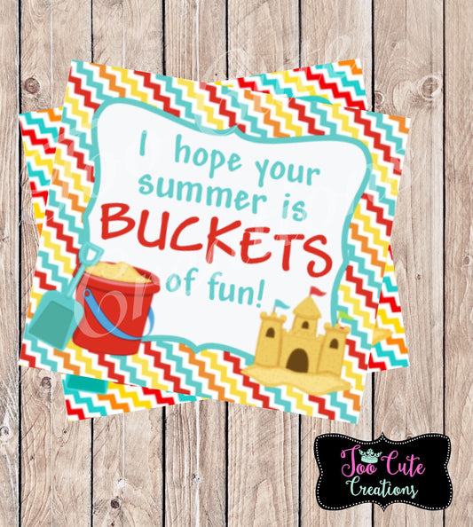 Buckets of Fun End of Year Gift //Sticker/Tags for Friends, Church, Neighbors, Staff, Volunteers, & Teachers