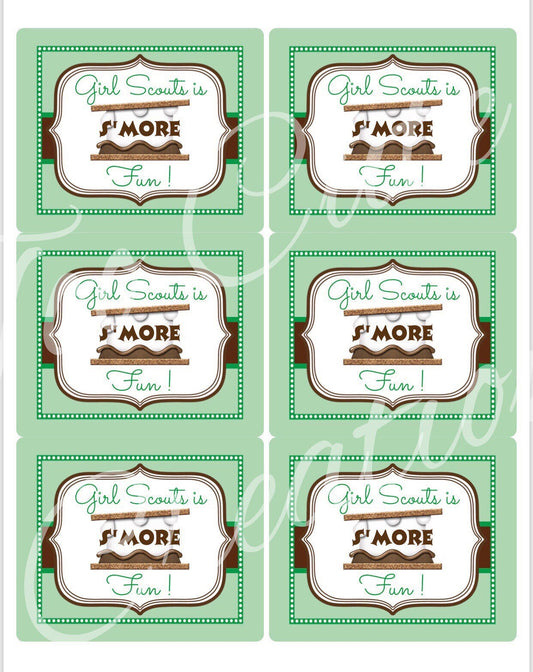 Girl Scouts is S'more Fun Gift Tag// Stickers/Tags//Gift Tags Brownies/Daisies/ Juniors