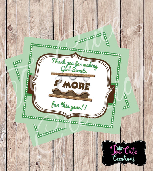 Girl Scouts S'more Fun Thank you Tag//Leader Gifts// Stickers/Tags//Gift Tags Brownies/Daisies/ Juniors