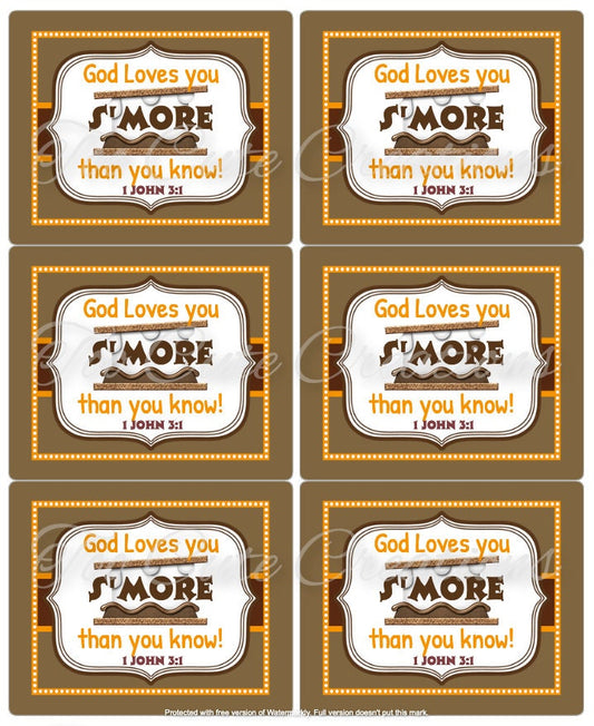 Fall God Loves You Smore Tags// Stickers/ 1 John 3:1 Gift tags for Sunday School, Bible Study, Friends