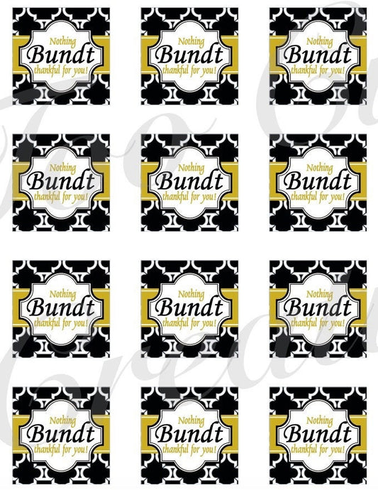 BUNDT CAKE Thank You tags/Black and Gold/2 inch//Thank You tags for Volunteers, Parents, Staff, Friends, or Neighbors!