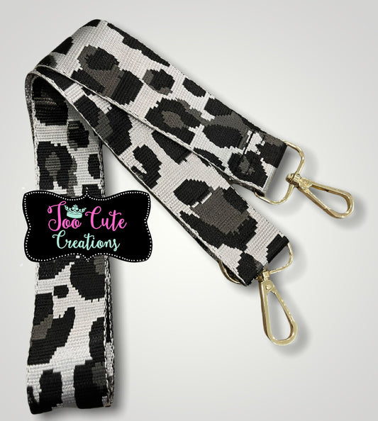 Leopard Purse Strap// Silver Grey Leopard// Gold Hardware
