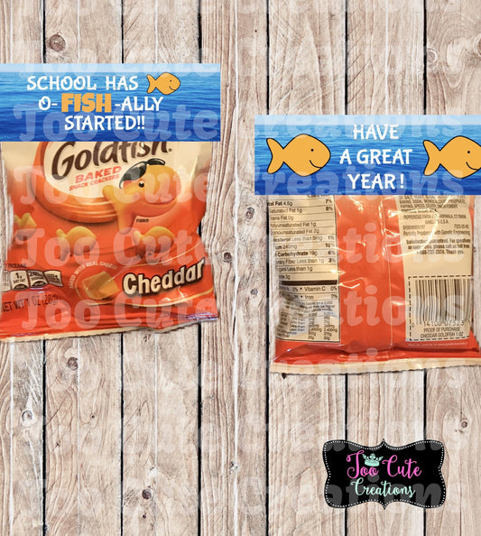 School has O-fishally started Goldfish Bag Topper, Beginning of Year, Student Gift, Goldfish Favor tag! Great for Teachers or Room Moms!