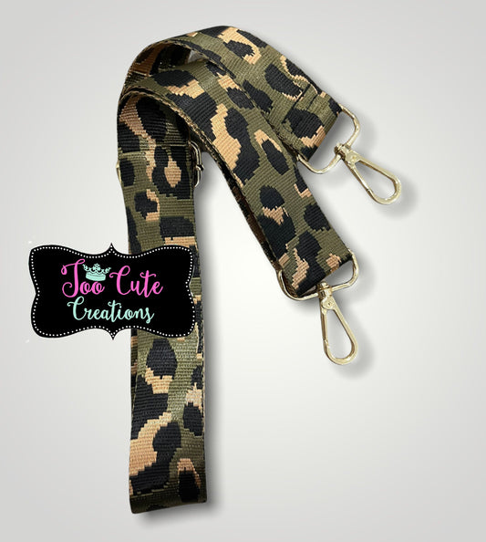 Leopard Purse Strap// Army Green Leopard// Gold Hardware
