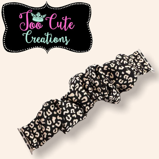 Apple Watch Scrunchie Band//Black & Cream Leopard// 38mm/40mm/42mm/44mm Size// Ladies Watch Band