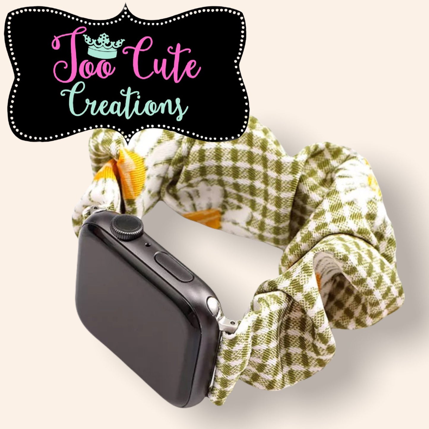 Apple Watch Scrunchie Band//Black with White  Hearts// 38mm/40mm/Size// Ladies Watch Band