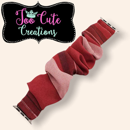 Apple Watch Scrunchie Band//Maroon-Cream-Black Plaid// 38mm/40mm/42mm/44mm Size// Ladies Watch Band