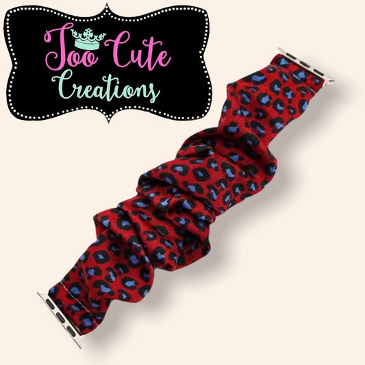 Apple Watch Scrunchie Band//Maroon-Teal-Blue-Black Leopard// 38mm/40mm/42mm/44mm Size// Ladies Watch Band