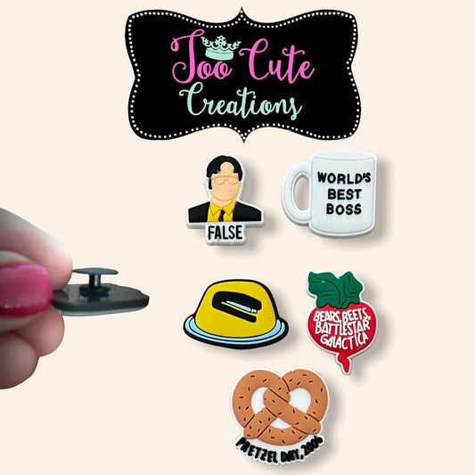 5 pc Office Shoe Charm , Shoe Charm Set, TV Series Charms, Beets/ Worlds Best Boss