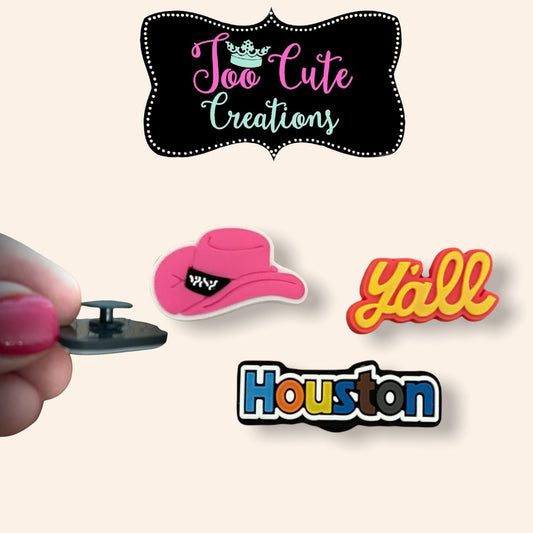 3 pc Houston Rodeo, Cowgirl, Y’all 3 Piece Shoe Charm, Texas Charm Set