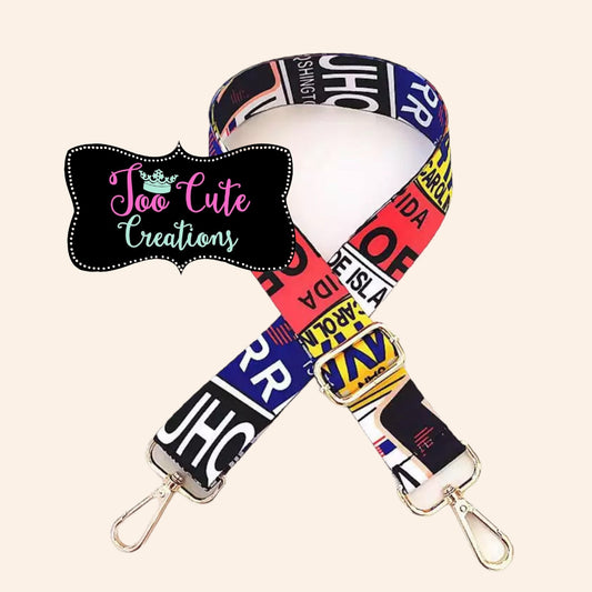 Woven Canvas Purse Strap// Black/Red/white City Print // Gold Hardware