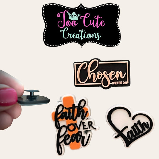 3 pc. Christian, Chose, Faith Over Fear, Shoe Charm 3 Piece Set