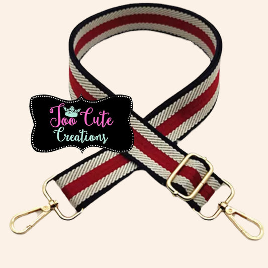 Dark Red/Navy/Ivory, Purse Strap, Gold Hardware