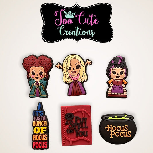 6 pc Sanderson Sisters Croc Charm Hocus Pocus Halloween Movie Croc Charm, Scary Movie Croc Charm, Horror Movie Croc Charm