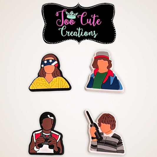 4 pc Stranger Thing Shoe Charm , 4 Piece Shoe Charm Set, TV Series Charms