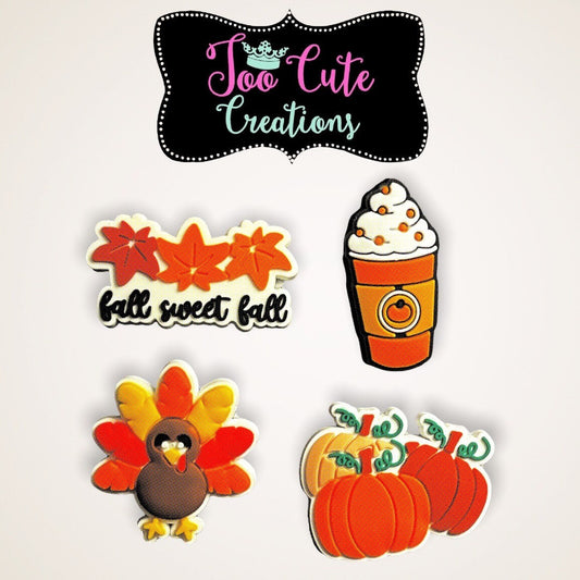 Fall/Thanksgiving Theme 4 pc. Shoe Charm Set, Pumpkin, Turkey