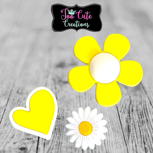 3 Pc Yellow Flower, Modern Heart Set, Chic Croc Charm Set