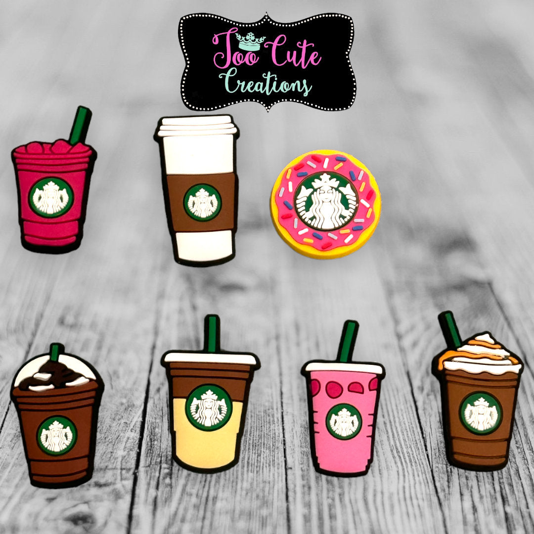 Starbucks Coffee Theme Croc Charms, Pink Drink, Caramel Latte Croc Charm, Mocha Latte, Shoe Charm, Charm Accessories
