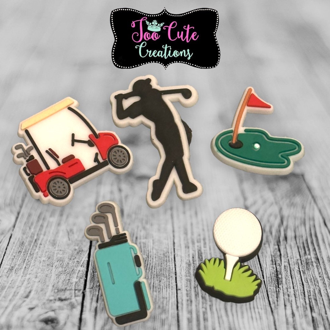 Golf Theme Shoe Charm 5 pc. Set, Golf Cart  Shoe Charm, GOLF gift, Hole in One, Tee Time