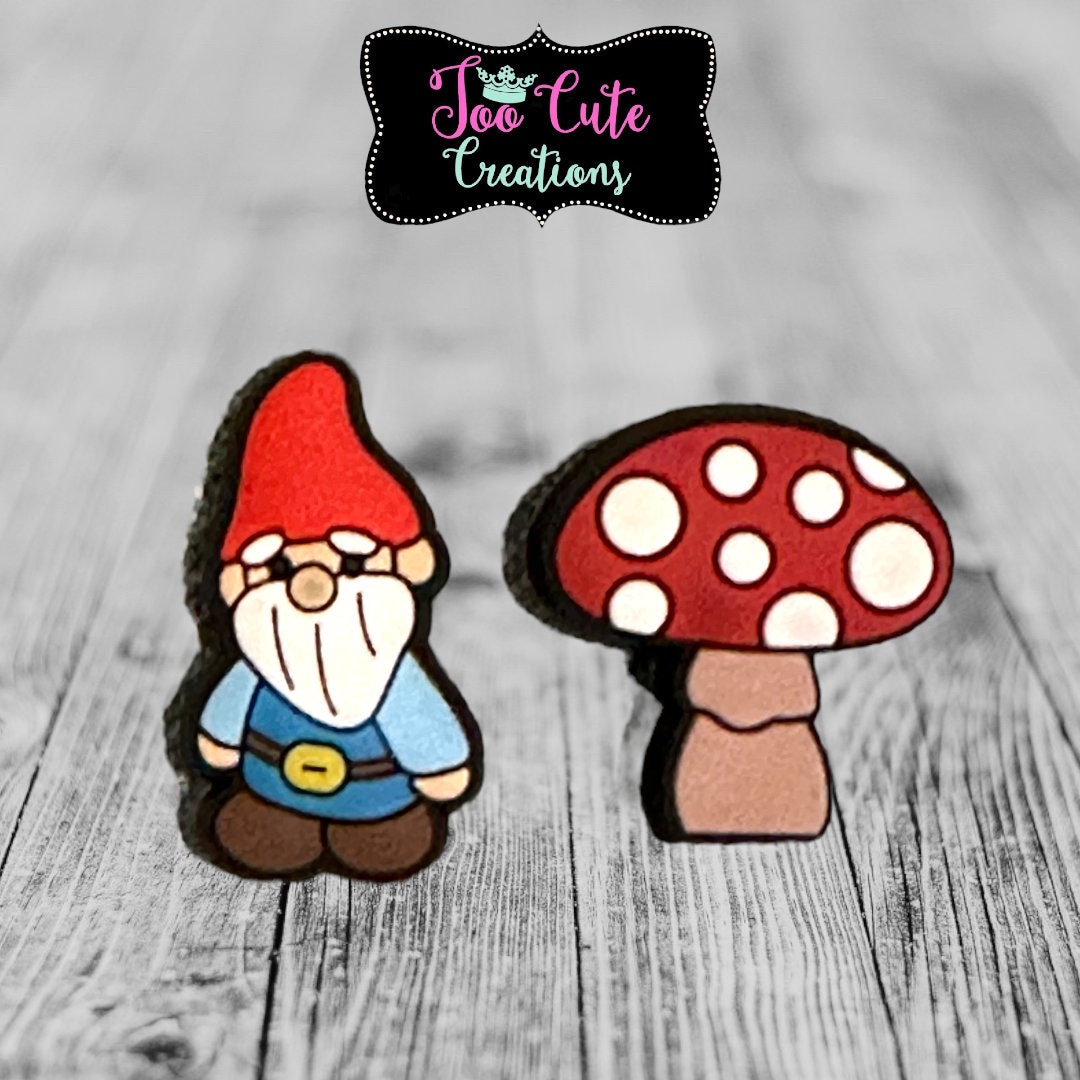 Gnome, Mushroom Shoe Charm, Garden Gnome Croc Charm Set, Gardening Charm, Shoe Accessory, Gardening Gift