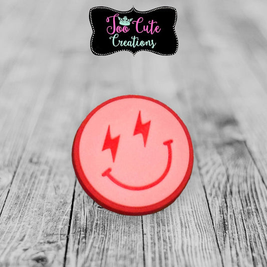 Pink Smiley Face with Lightening Eyes Happy Croc Charm Set, Happy Croc Charms, Shoe Charms, Charm Accessories, Lit Charms, Shoe Decor