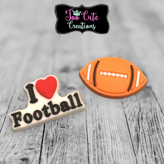 2 pc Football Charm, I love Football Shoe Charm Set, Shoe Charm, Croc Charm, Shoe Accessory