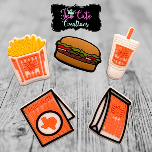 5 pc Whataburger Croc Charm Cheeseburger and Fries, Texas Burger Croc Charm Accessories, Shoe Charm Set, Texas Favorites