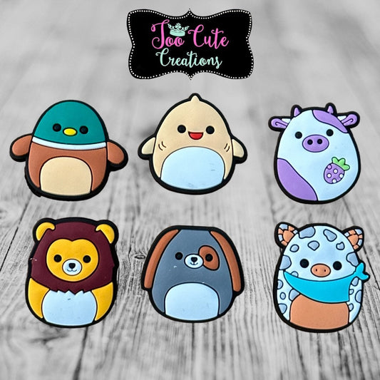 Squishmallows 6 pc Shoe Charm Set, Cow, Duck, Chic, Loon, Dog Charm