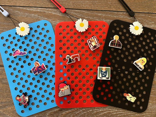Croc Charm Holder/Organizer with FREE Daisy Charm, Rolls up, Red/Black/Blue/ Storage Mat