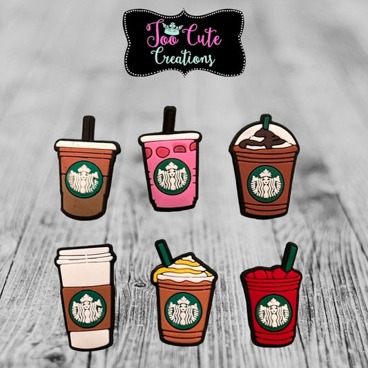 6 pc. Tiny Coffee Themed Shoe Charm Set, Gifts for the Coffee Fans, Coffee Lover Gift, Croc Charm Accessories